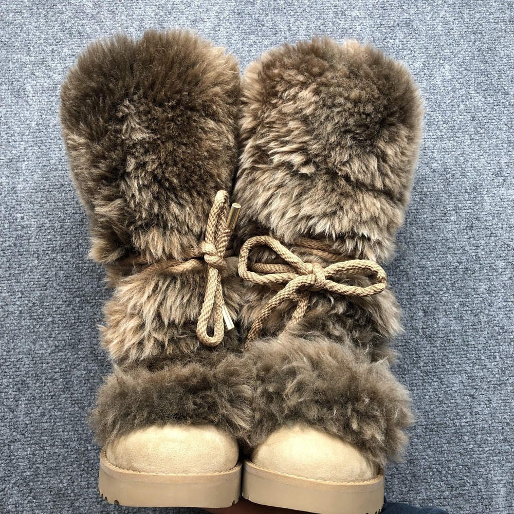 Y2K UGG Classic Posh Short Fur Pull-on Boots Beachwood Long Sheepskin Size 9 - Picture 3 of 13